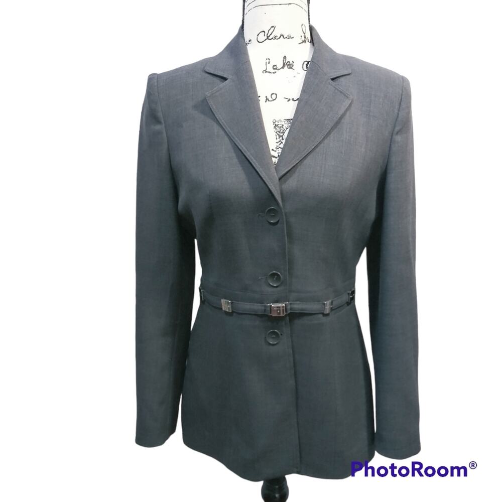 Vertigo Paris Gray Blazer Suit Jacket Belted Career Office Preppy Size M
